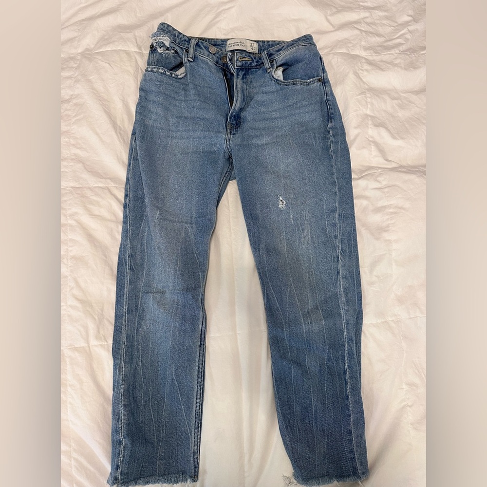 Abercrombie & Fitch Distressed Blue Straight Leg Jeans